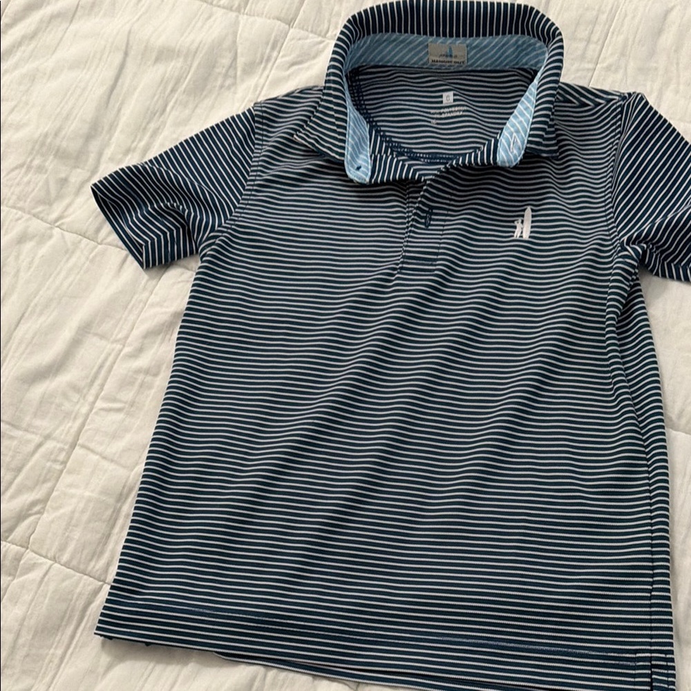 Boys, blue and white striped Johnny O collard shirt